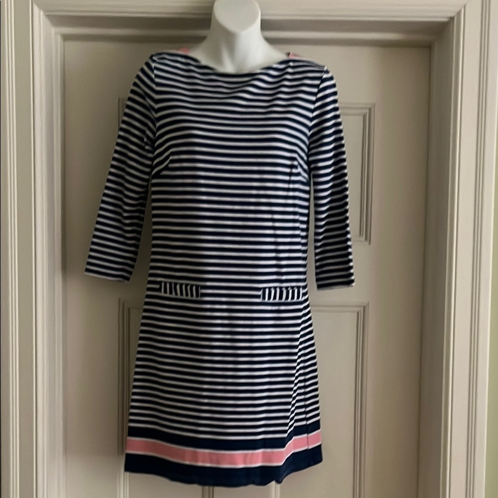 Lilly Pulitzer Navy and White Striped Dress with Pink Accents
